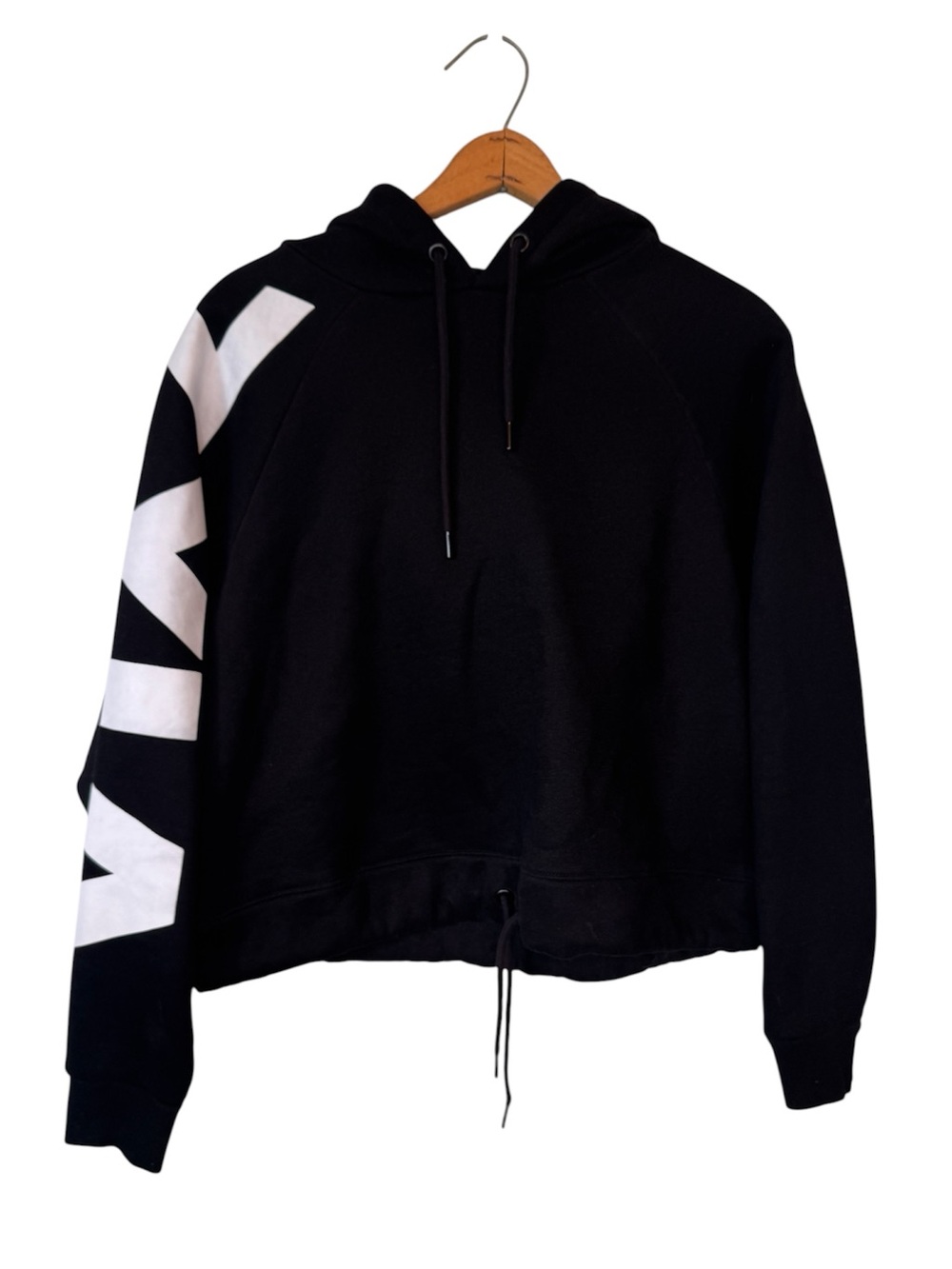 ZYIA Active Black Fleece Hoodie XL White Logo Sleeve Athleisure